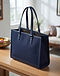 Structured Tote Bag - Navy (Navy), worn or held by model