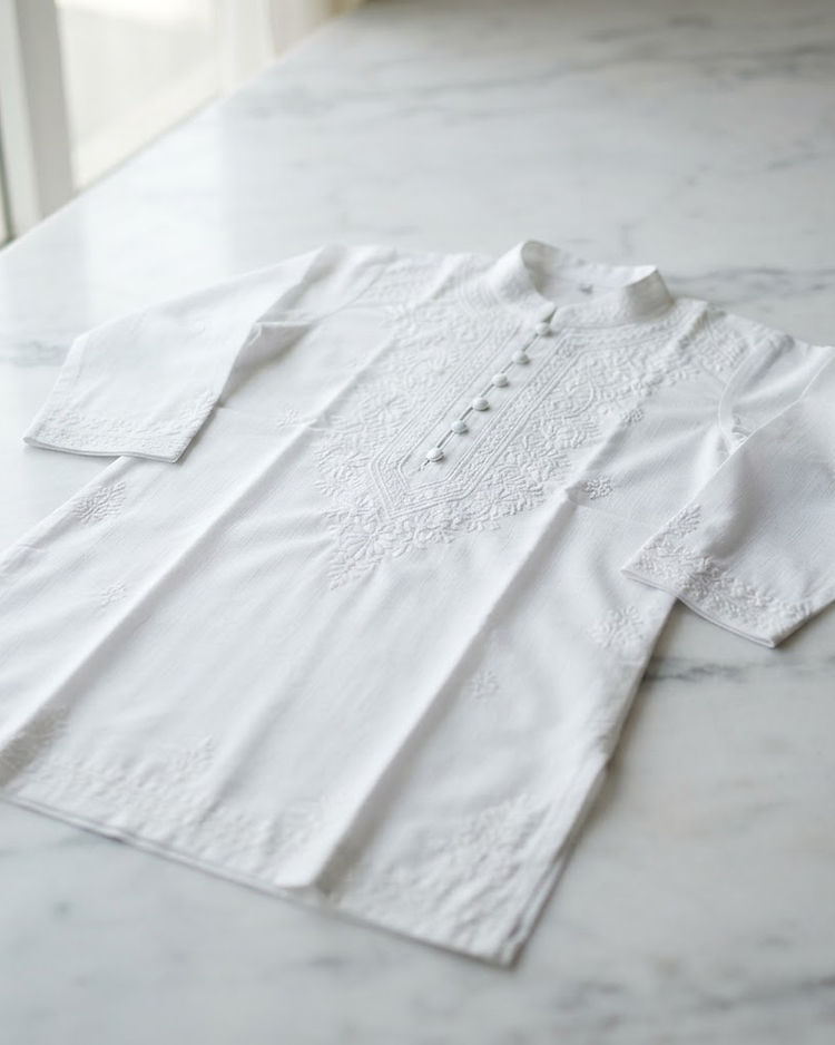 Embroidered Cotton Kurta - White (White), product photo