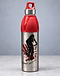 Brushed stainless steel cycling bottle with a red carry-loop cap