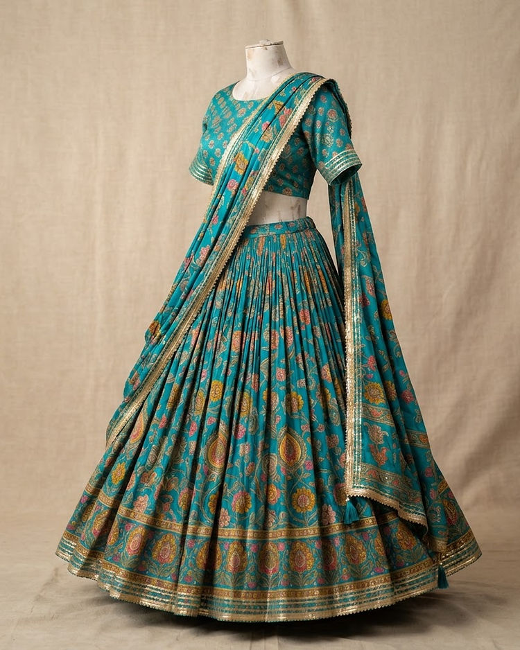 Printed Lehenga with Dupatta (Teal), product photo