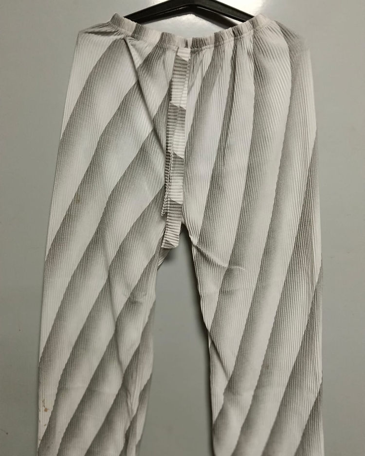 Pleated Crinkle Trousers - Taupe Stripe
