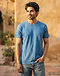 Indigo Dye T-Shirt - Sky Blue (Sky Blue), worn or held by model