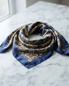 Silk Patterned Scarf - Navy (Navy), product photo