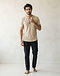Linen Blend Henley - Sand (Sand), worn or held by model
