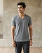 Minimalist V-Neck Tee - Slate Grey (Slate Grey), worn or held by model