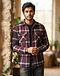 Flannel Plaid Shirt - Maroon (Maroon), worn or held by model