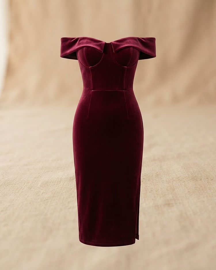 Velvet Evening Midi Dress (Wine), product photo