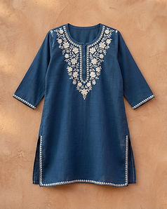 Embroidered Cotton Kurti - Indigo (Indigo), product photo
