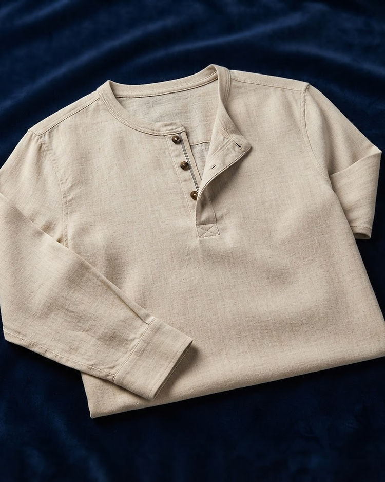 Linen Blend Henley Top (Beige), product photo