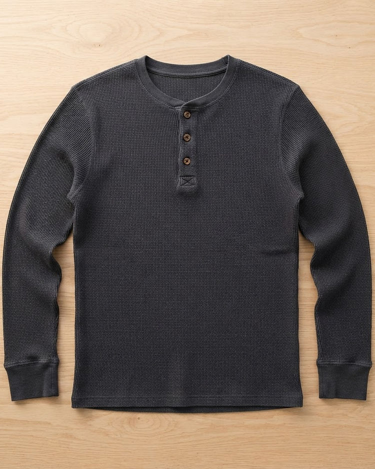 Long Sleeve Henley - Charcoal (Charcoal), product photo