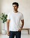 Classic White Crew Neck - Essential (White), worn or held by model