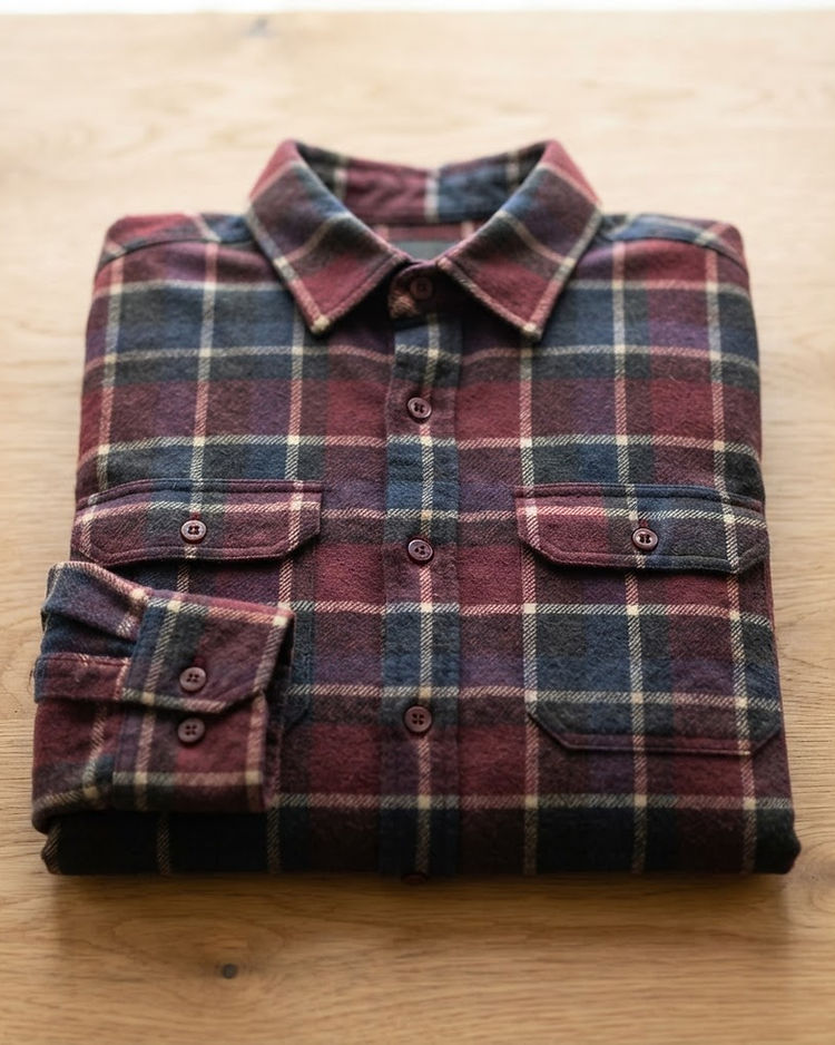 Flannel Plaid Shirt - Maroon (Maroon), product photo