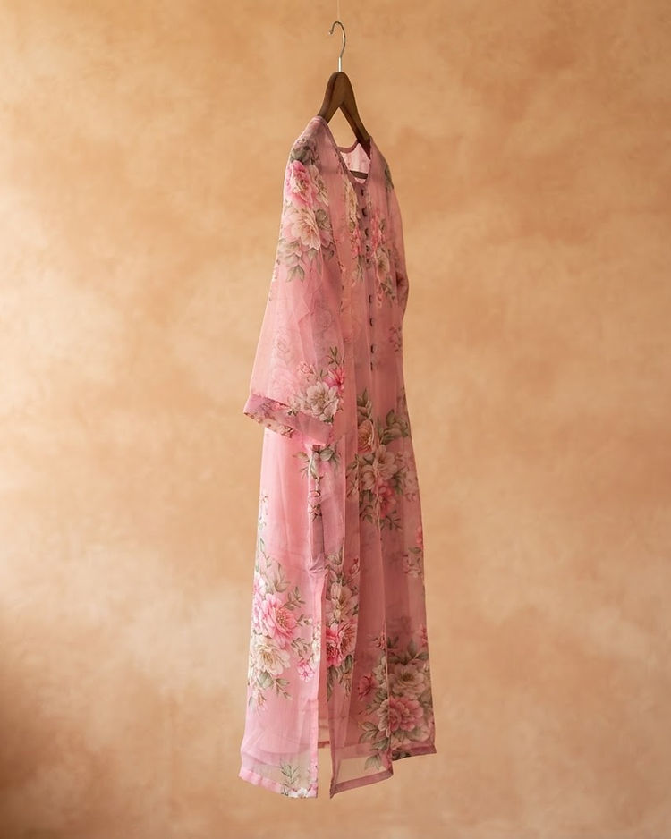 Floral Print Chiffon Kurti - Rose (Rose), product photo