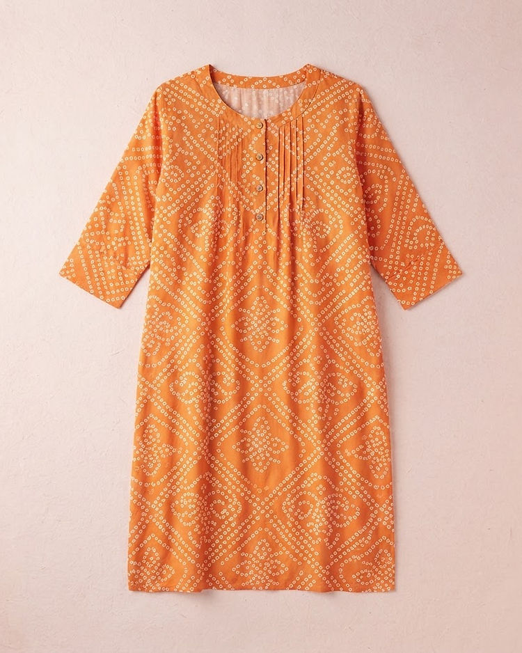 Bandhani Print Rayon Kurti (Orange), product photo