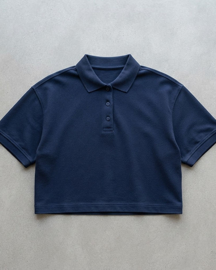 Boxy Cropped Polo (Navy), product photo
