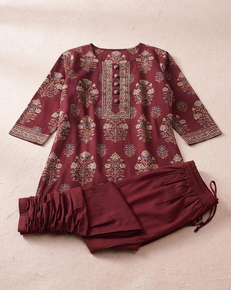 Lewista Cotton Kurti (Burgundy), product photo