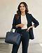 Lewista Structured Tote (Navy), worn or held by model