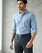 Lewista Leather Belt (Navy), worn or held by model