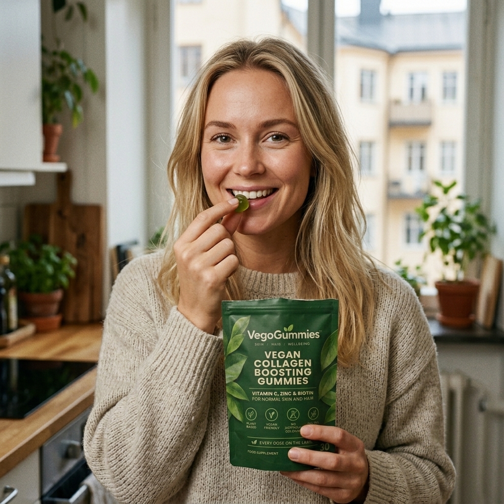Sofie H. holding VegoGummies pouch