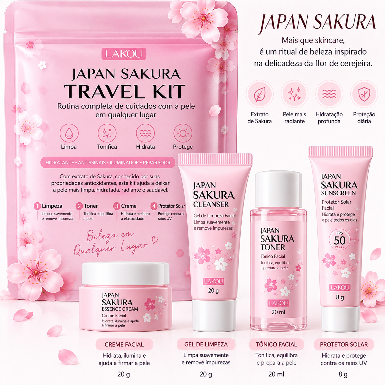 Japan Sakura Kit de Viagem — 4 Peças