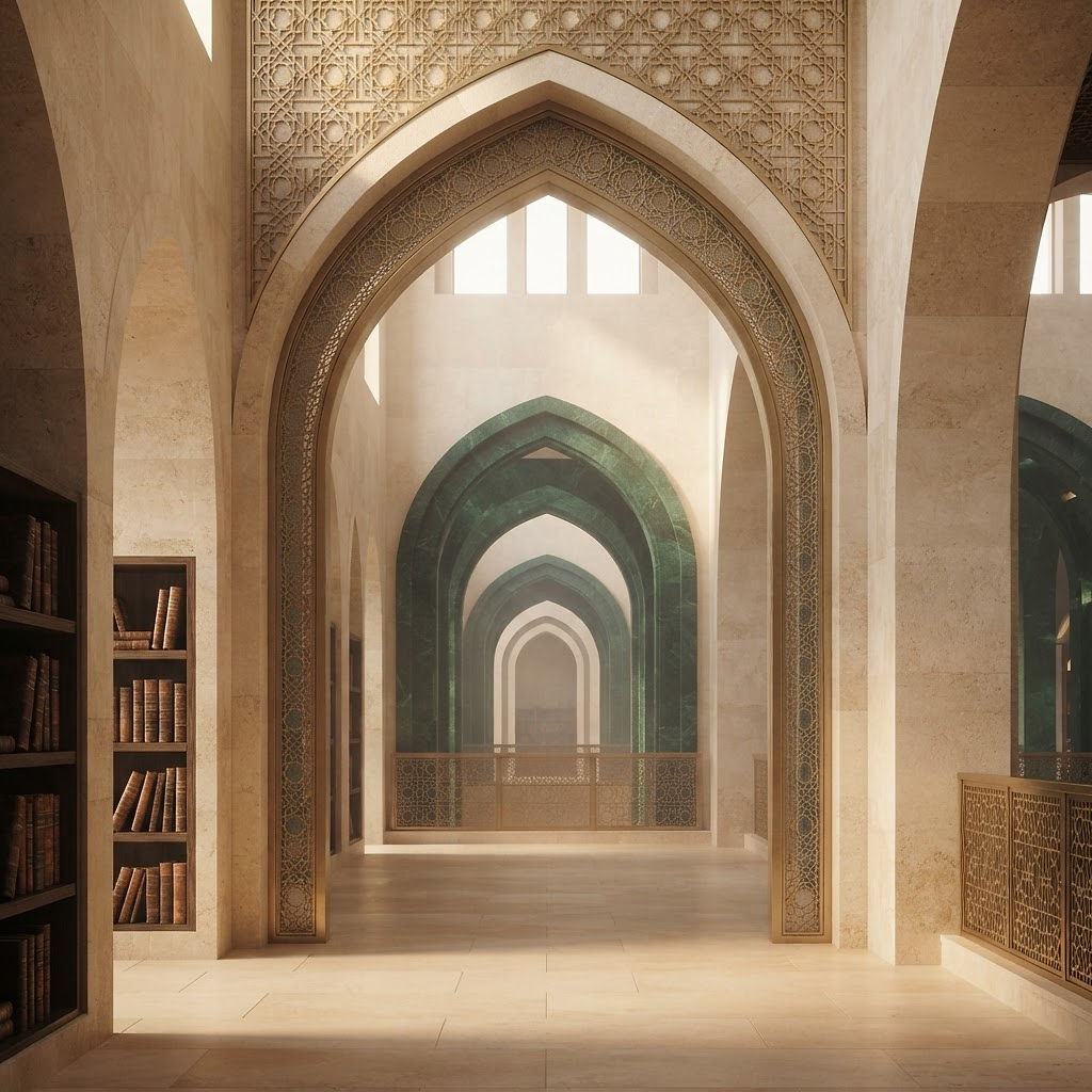 An emerald library arcade