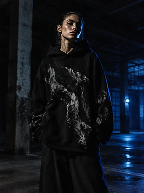 Model in custom printed hoodie