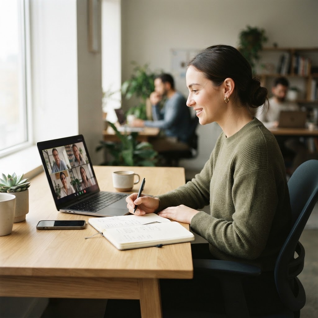 An office worker engaging in remote skill growth sessions during a productive business day.