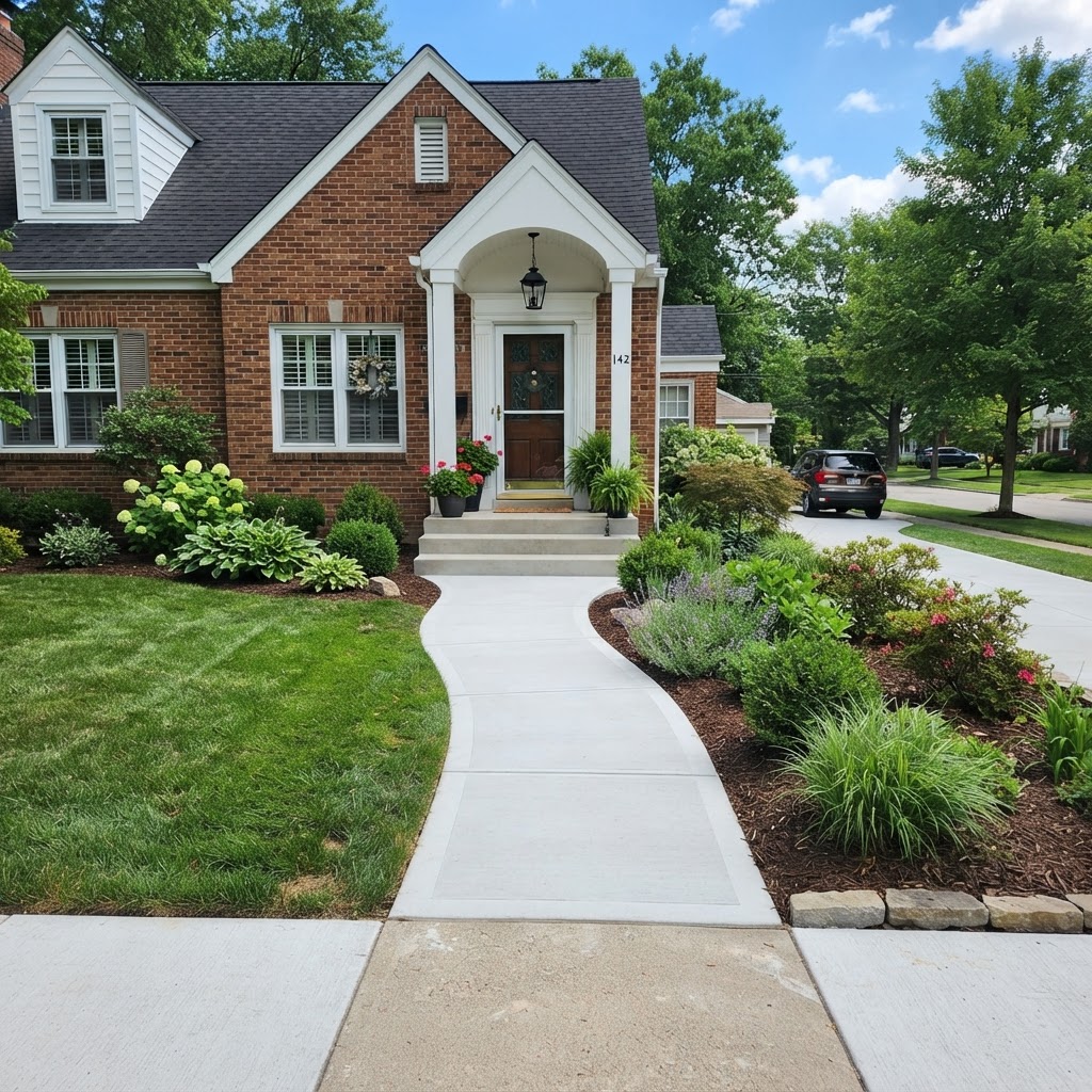 New concrete front walkway to a house entry in Noblesville, IN