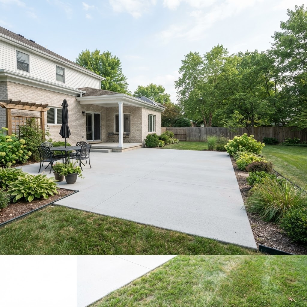 Resurfaced concrete patio after spalling repair