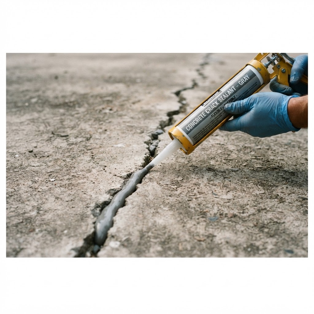 Concrete crack being sealed with flexible sealant