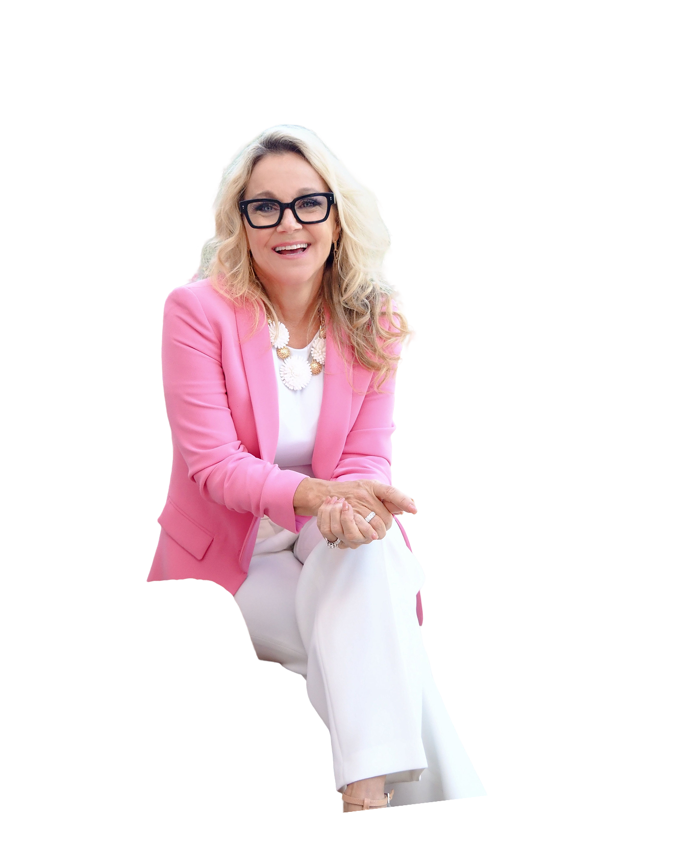 MK in pink blazer