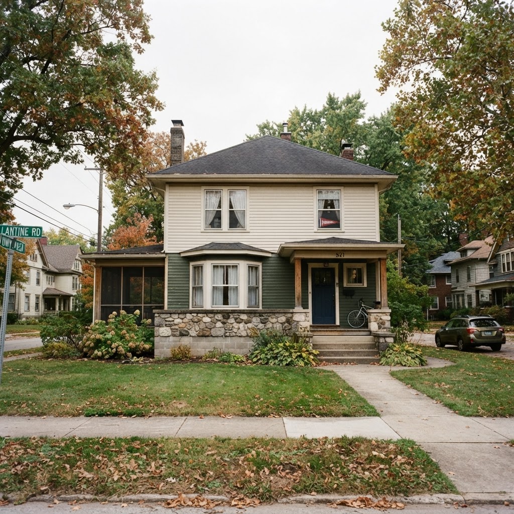 Two-story older home near Notre Dame with a fieldstone and block basement