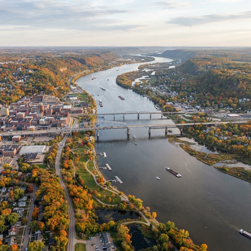 St. Joseph River winding between South Bend and Mishawaka