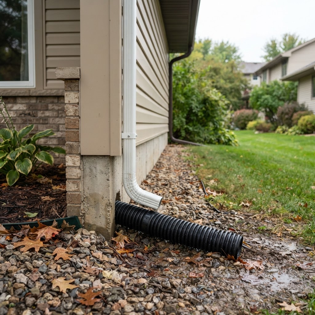 Downspout connected to an underground drain line