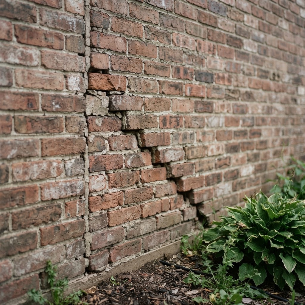 Brick exterior with stair-step cracking