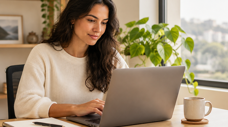 Empresária acompanhando a contabilidade da empresa on-line