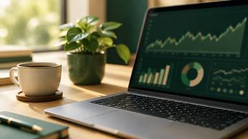 Gestor analisando gráficos de custos e margens no computador