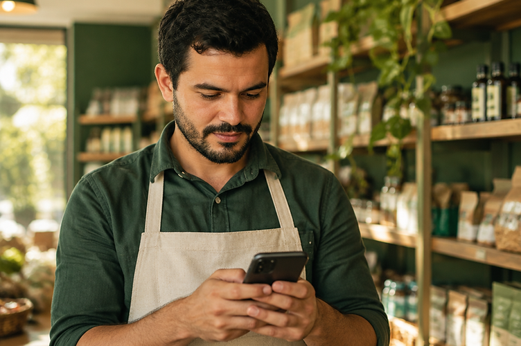 Empreendedor conferindo os números da empresa no celular