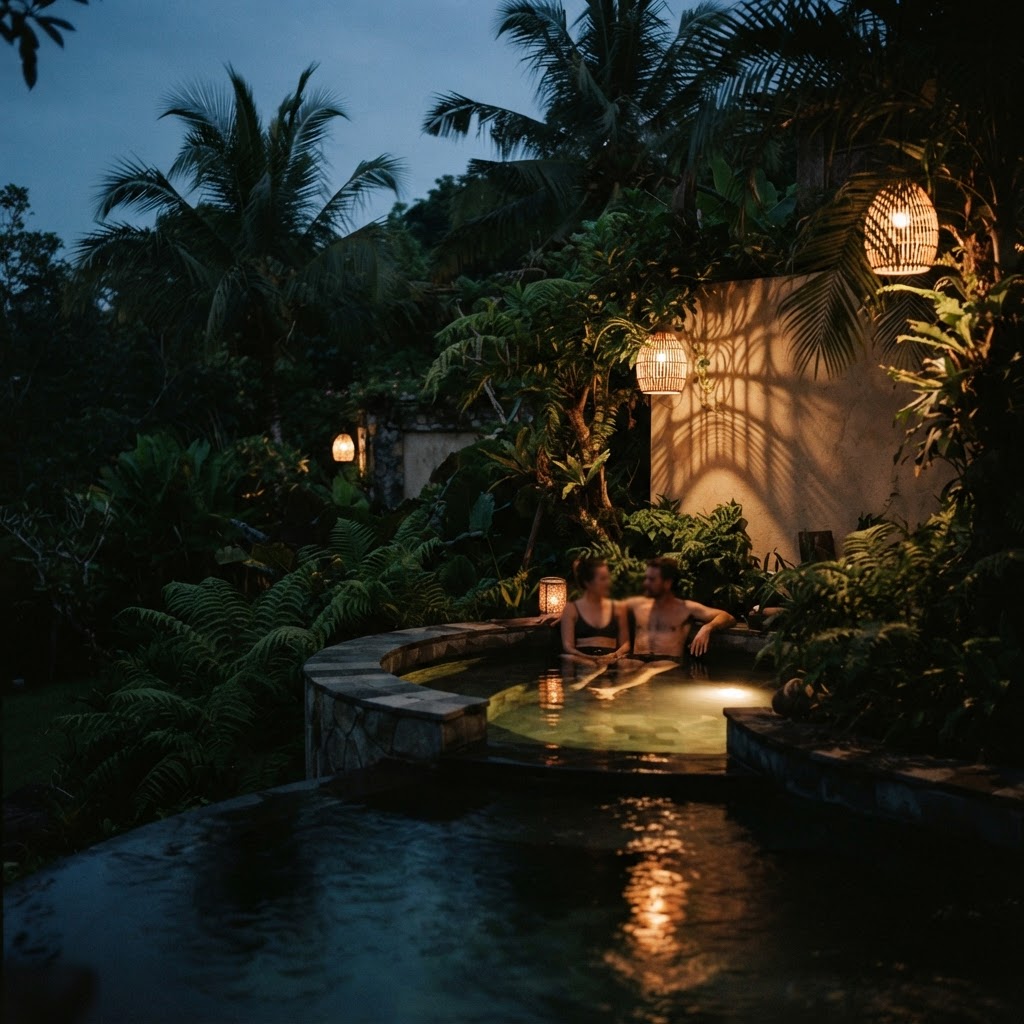 The pool corner at dusk