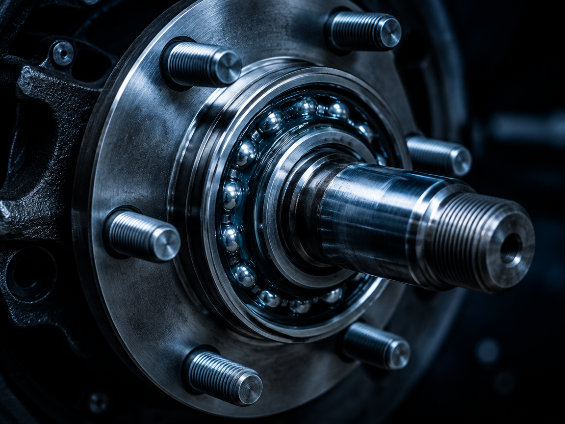 Freshly greased clean wheel bearing and axle hub on steel