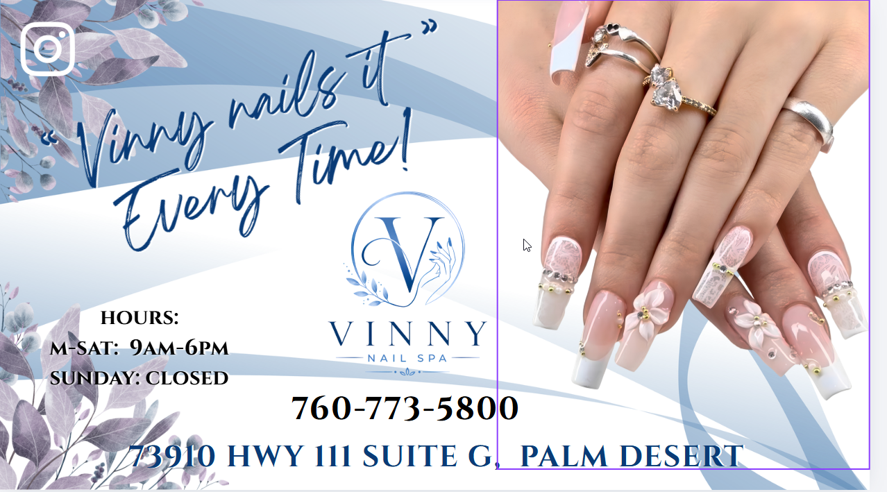 Vinny Nail Spa ad playing on an On The Mark screen