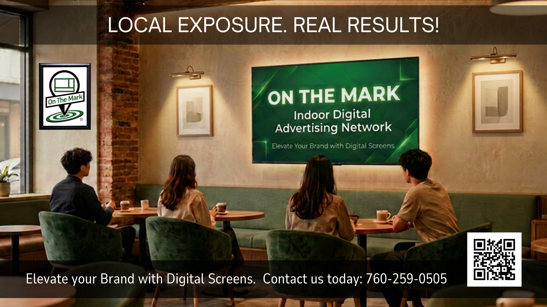 On The Mark digital advertising screen inside a local cafe