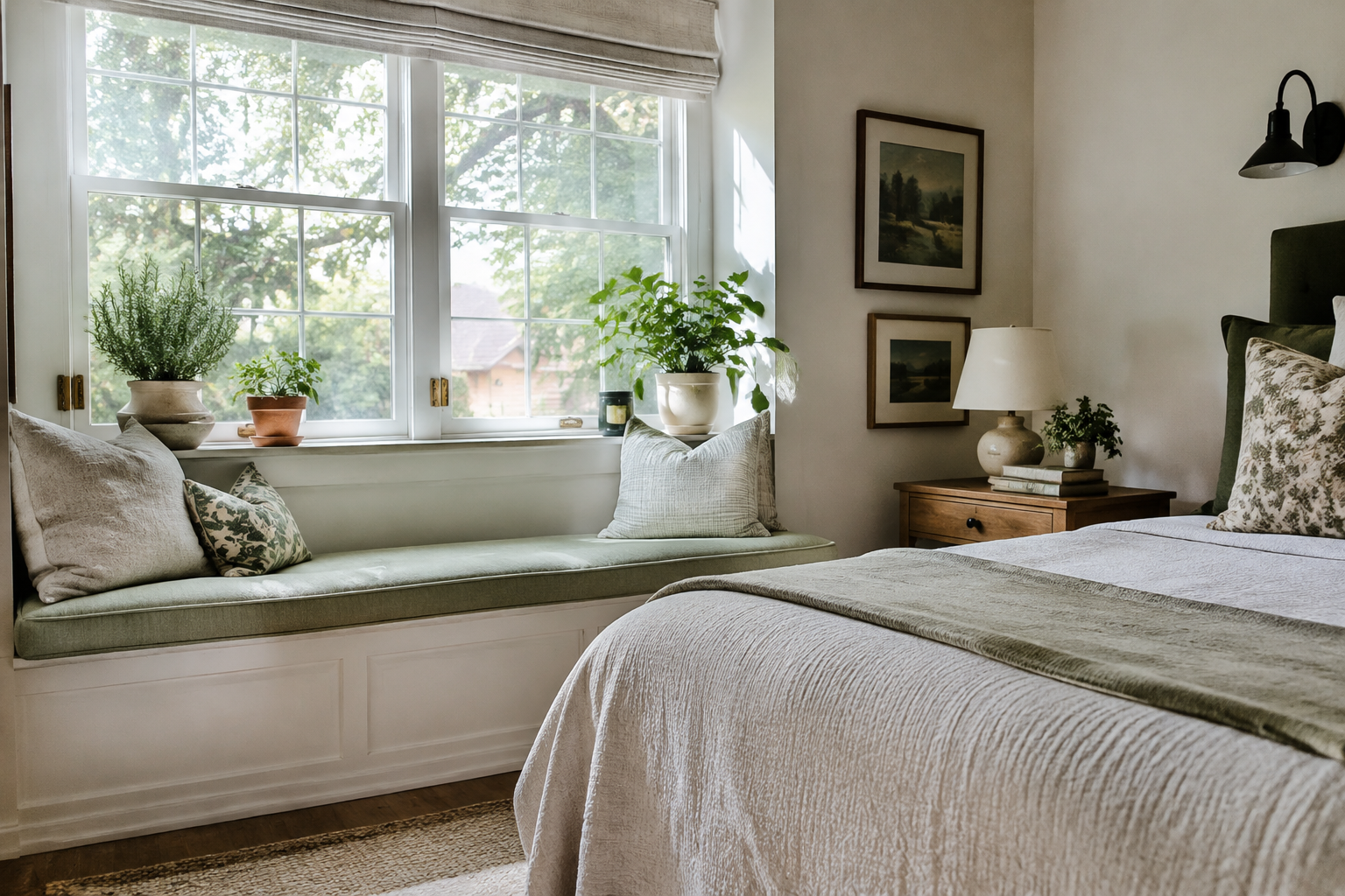 Farmhouse Window Seat with Plants