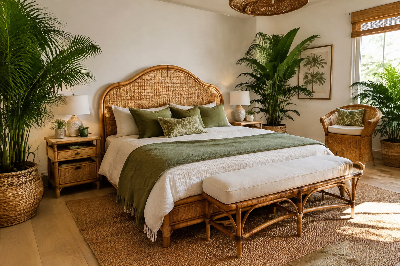 Rattan Furniture with Tropical Plants
