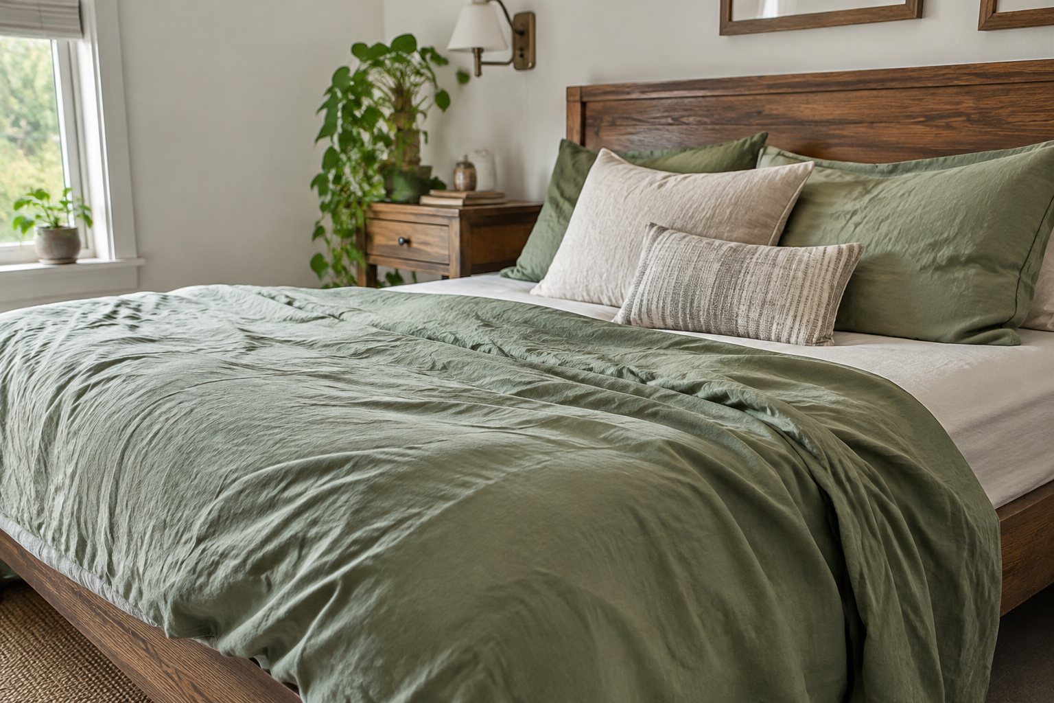Wrinkled Linen Bedding in Sage