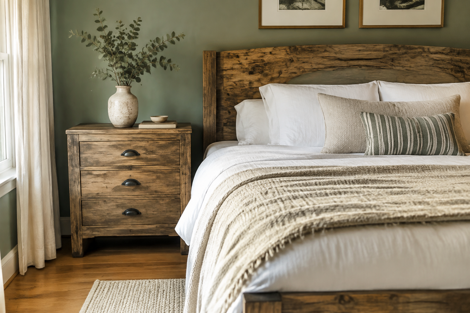 Rustic Reclaimed Wood Bed with Sage