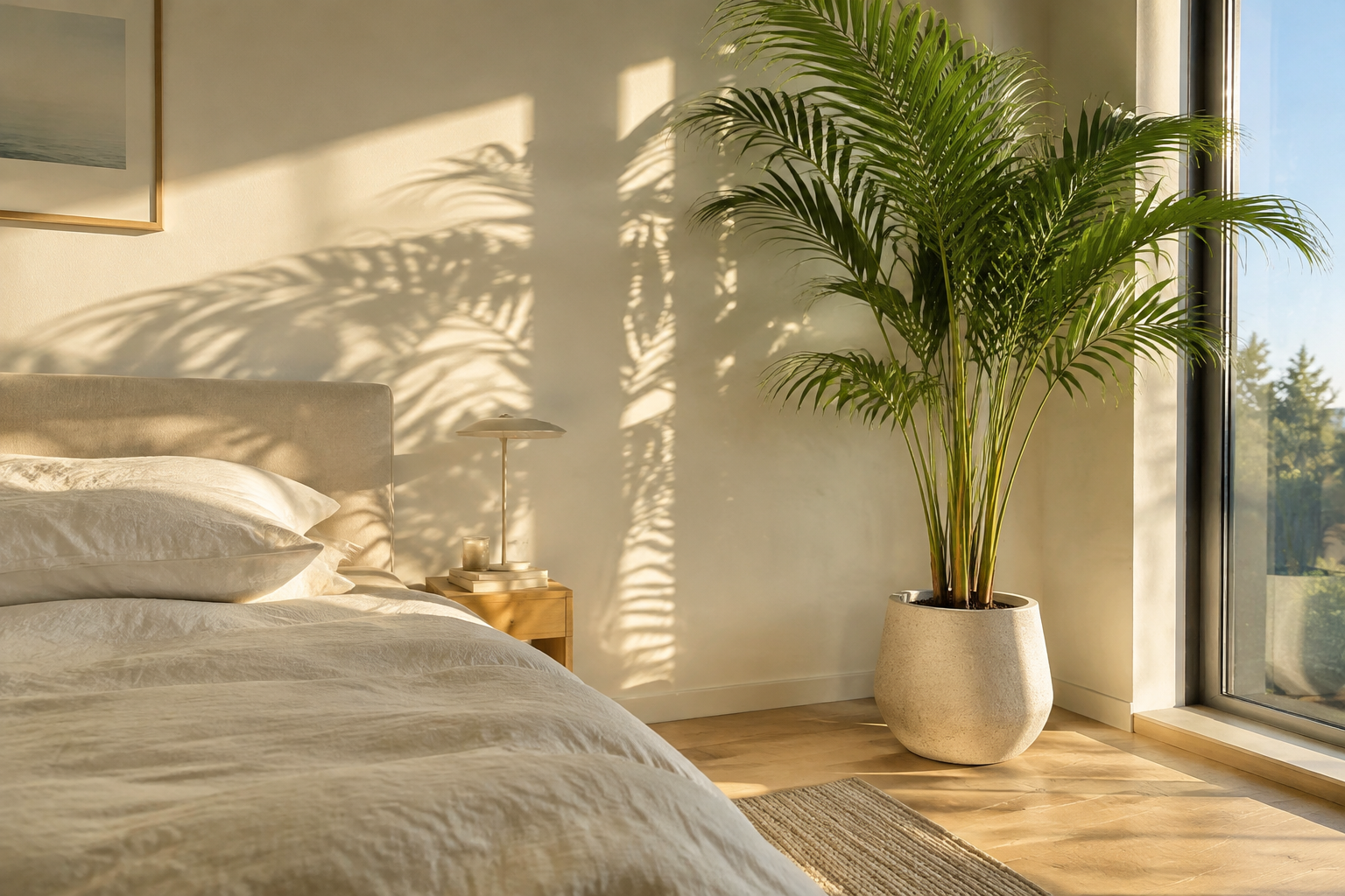 Tall Potted Palm in a Sunlit Corner