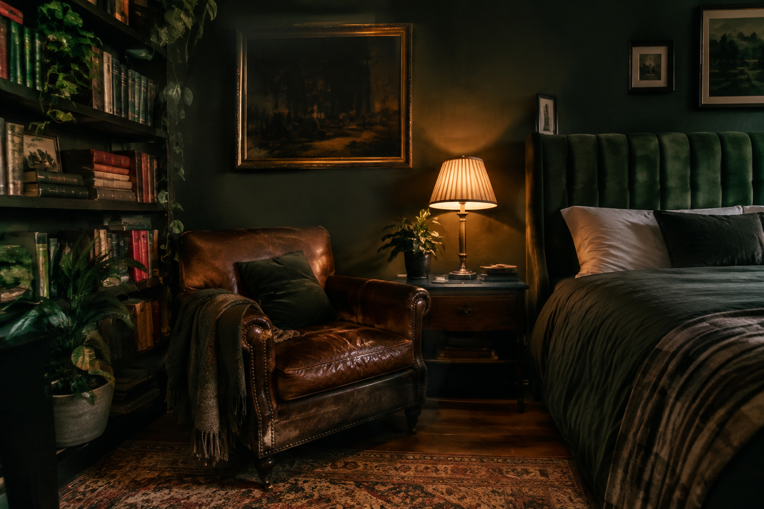Vintage Leather and Green Velvet
