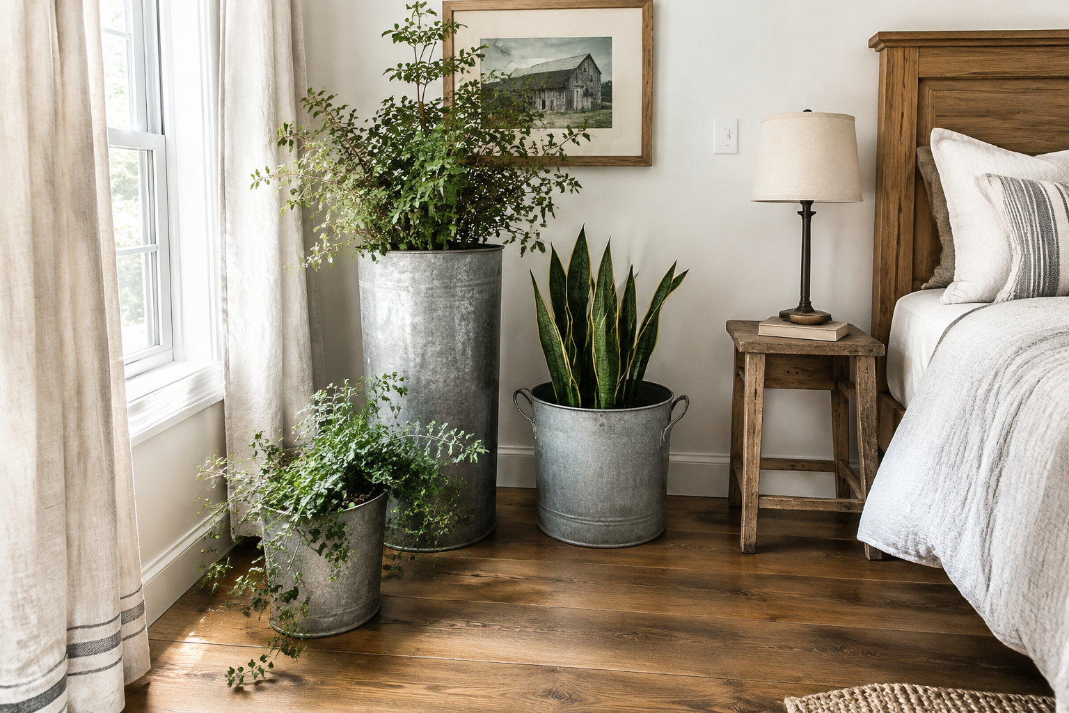 Galvanized Metal Planters with Greenery