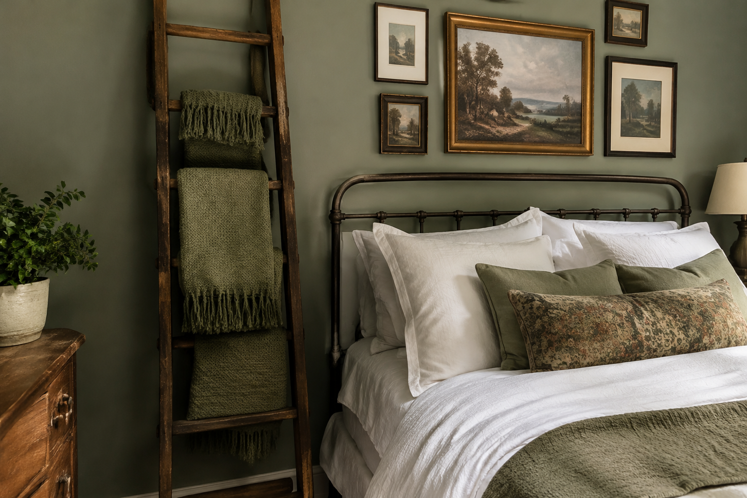 Vintage Ladder with Green Blankets